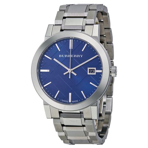 Burberry Blue Check Stamped Dial Stainless Steel Men's Watch 